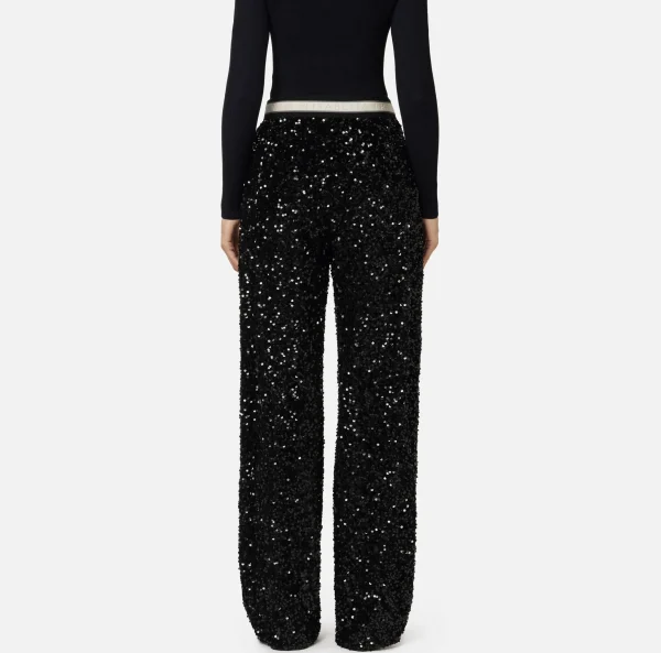Elisabetta Franchi Tailleur | Pantaloni E Shorts^Pantalone in ciniglia ricamata con paillettes Nero