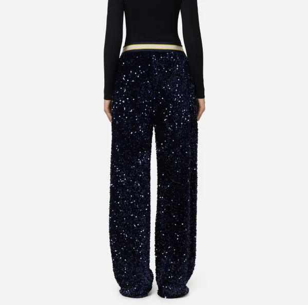 Elisabetta Franchi Tailleur | Pantaloni E Shorts^Pantalone in ciniglia ricamata con paillettes Navy