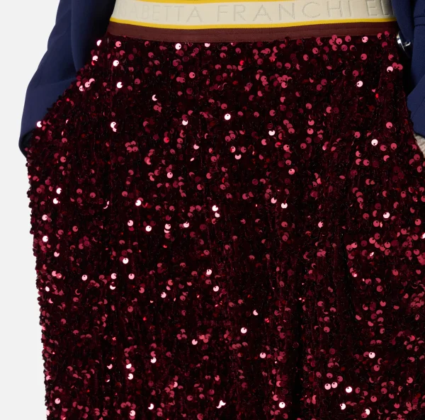 Elisabetta Franchi Tailleur | Pantaloni E Shorts^Pantalone in ciniglia ricamata con paillettes RougeNoir