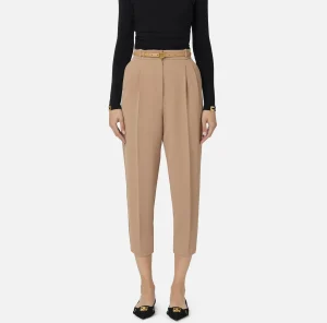 Elisabetta Franchi Pantaloni E Shorts^Pantalone in crêpe con cintura e ricamo Camel