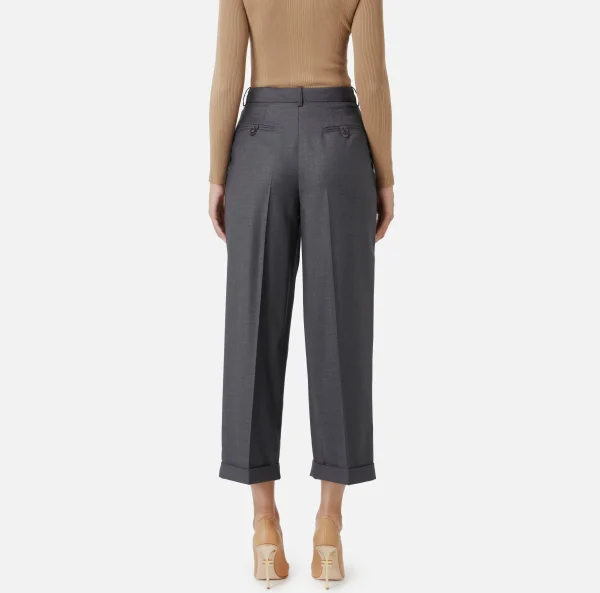 Elisabetta Franchi Pantaloni E Shorts^Pantalone in fresco lana con pinces e risvolto SteelMelange