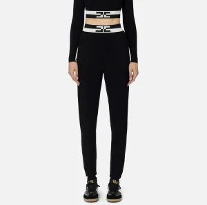 Elisabetta Franchi Pantaloni E Shorts^Pantalone jogger in viscosa con bande logo Nero/Burro