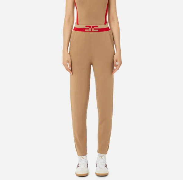Elisabetta Franchi Pantaloni E Shorts^Pantalone jogger in viscosa con bande logo Camel/RedPassion