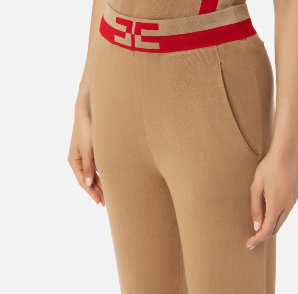Elisabetta Franchi Pantaloni E Shorts^Pantalone jogger in viscosa con bande logo Camel/RedPassion