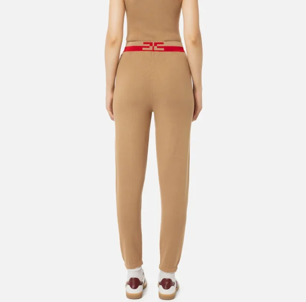 Elisabetta Franchi Pantaloni E Shorts^Pantalone jogger in viscosa con bande logo Camel/RedPassion