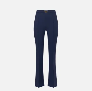 Elisabetta Franchi Pantaloni E Shorts^Pantalone palazzo in crêpe stretch con morsetto Navy
