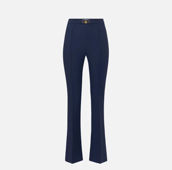 Elisabetta Franchi Pantaloni E Shorts^Pantalone palazzo in crêpe stretch con morsetto Navy