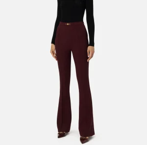 Elisabetta Franchi Pantaloni E Shorts^Pantalone palazzo in crêpe stretch con morsetto RougeNoir