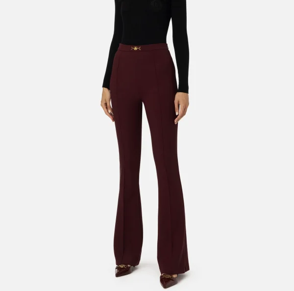 Elisabetta Franchi Pantaloni E Shorts^Pantalone palazzo in crêpe stretch con morsetto RougeNoir