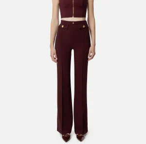 Elisabetta Franchi Tailleur | Pantaloni E Shorts^Pantalone palazzo in crêpe stretch con rivetto logo RougeNoir