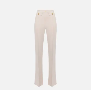 Elisabetta Franchi Tailleur | Pantaloni E Shorts^Pantalone palazzo in crêpe stretch con rivetto logo Burro