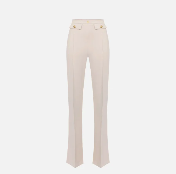 Elisabetta Franchi Tailleur | Pantaloni E Shorts^Pantalone palazzo in crêpe stretch con rivetto logo Burro
