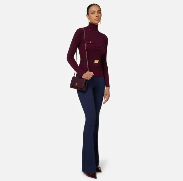 Elisabetta Franchi Pantaloni E Shorts^Pantalone palazzo in crêpe stretch con morsetto Navy