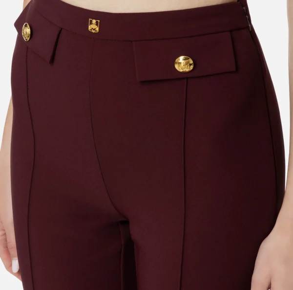 Elisabetta Franchi Tailleur | Pantaloni E Shorts^Pantalone palazzo in crêpe stretch con rivetto logo RougeNoir