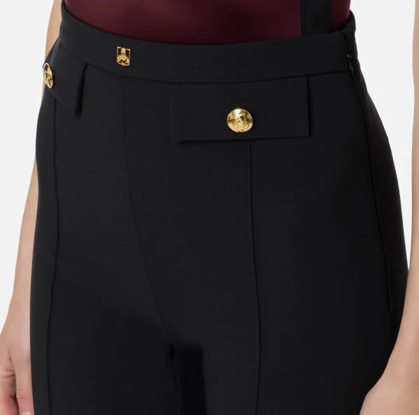 Elisabetta Franchi Tailleur | Pantaloni E Shorts^Pantalone palazzo in crêpe stretch con rivetto logo Nero