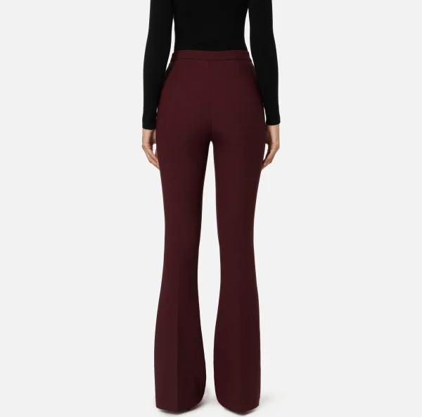 Elisabetta Franchi Pantaloni E Shorts^Pantalone palazzo in crêpe stretch con morsetto RougeNoir