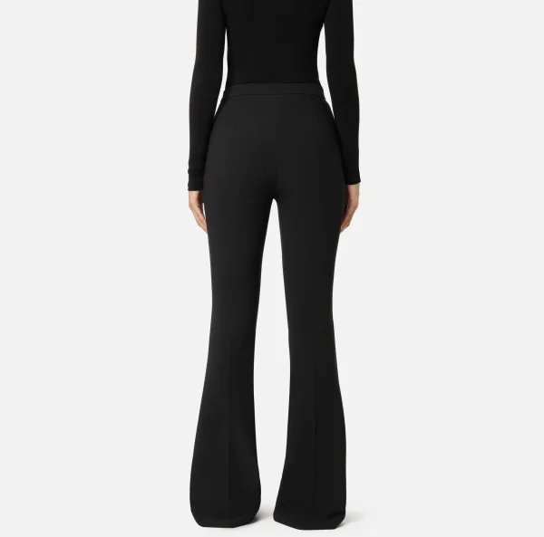 Elisabetta Franchi Pantaloni E Shorts^Pantalone palazzo in crêpe stretch con morsetto Nero