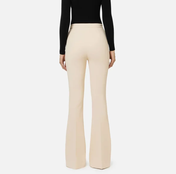 Elisabetta Franchi Pantaloni E Shorts^Pantalone palazzo in crêpe stretch con morsetto Crema