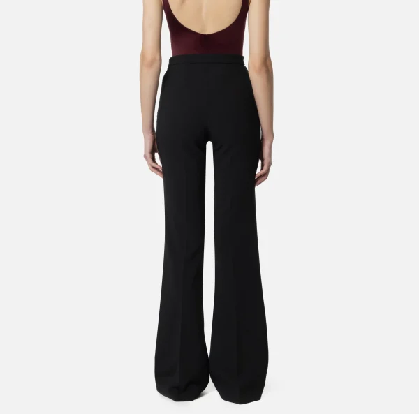 Elisabetta Franchi Tailleur | Pantaloni E Shorts^Pantalone palazzo in crêpe stretch con rivetto logo Nero