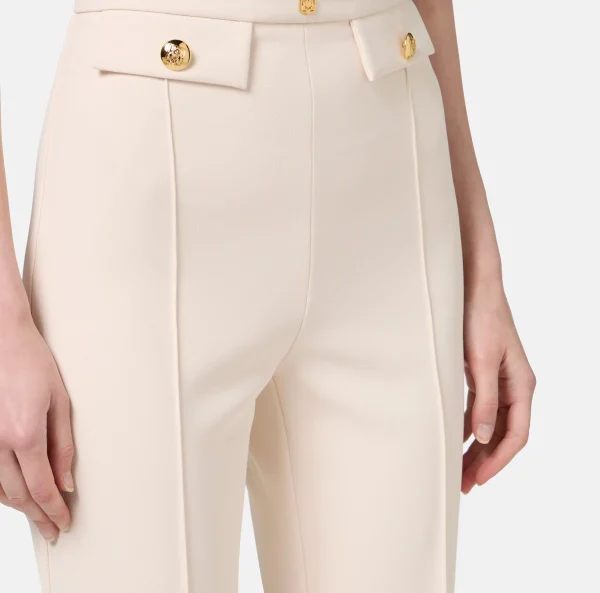 Elisabetta Franchi Tailleur | Pantaloni E Shorts^Pantalone palazzo in crêpe stretch con rivetto logo Burro