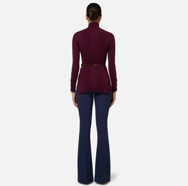 Elisabetta Franchi Pantaloni E Shorts^Pantalone palazzo in crêpe stretch con morsetto Navy