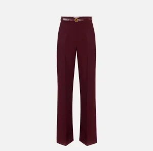 Elisabetta Franchi Pantaloni E Shorts^Pantalone palazzo in raso con cintura RougeNoir