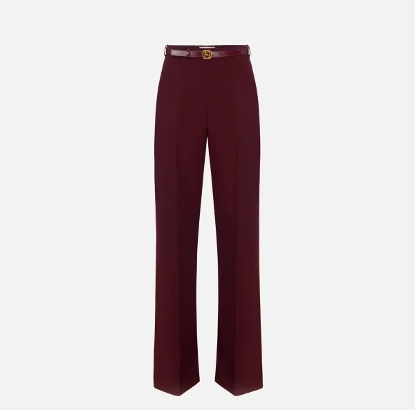 Elisabetta Franchi Pantaloni E Shorts^Pantalone palazzo in raso con cintura RougeNoir