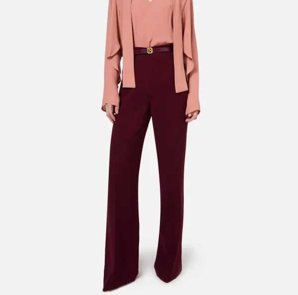 Elisabetta Franchi Pantaloni E Shorts^Pantalone palazzo in raso con cintura RougeNoir