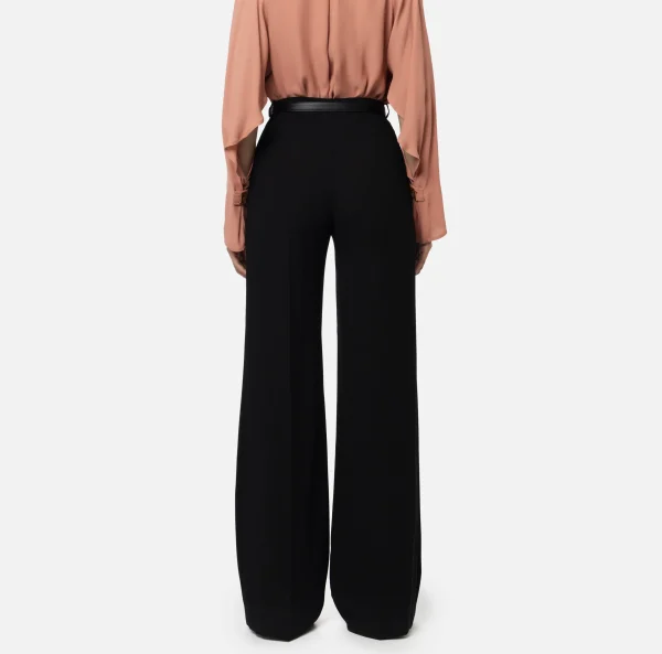 Elisabetta Franchi Pantaloni E Shorts^Pantalone palazzo in raso con cintura Nero