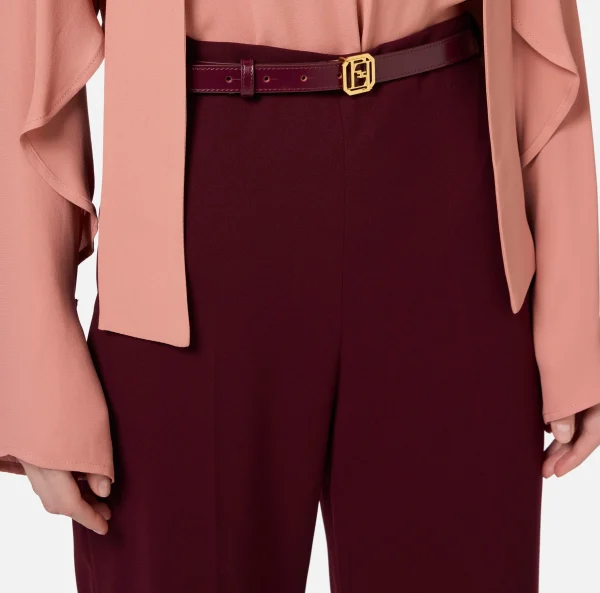 Elisabetta Franchi Pantaloni E Shorts^Pantalone palazzo in raso con cintura RougeNoir