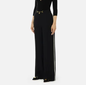 Elisabetta Franchi Pantaloni E Shorts^Pantalone palazzo in satin con morsetto Nero/Burro
