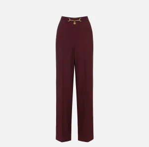 Elisabetta Franchi Pantaloni E Shorts^Pantalone palazzo in satin con morsetto RougeNoir/Burro