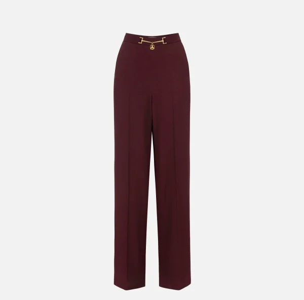 Elisabetta Franchi Pantaloni E Shorts^Pantalone palazzo in satin con morsetto RougeNoir/Burro