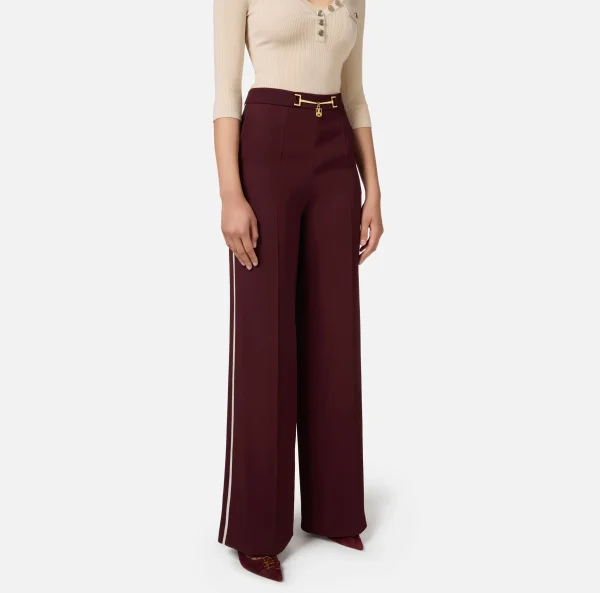 Elisabetta Franchi Pantaloni E Shorts^Pantalone palazzo in satin con morsetto RougeNoir/Burro