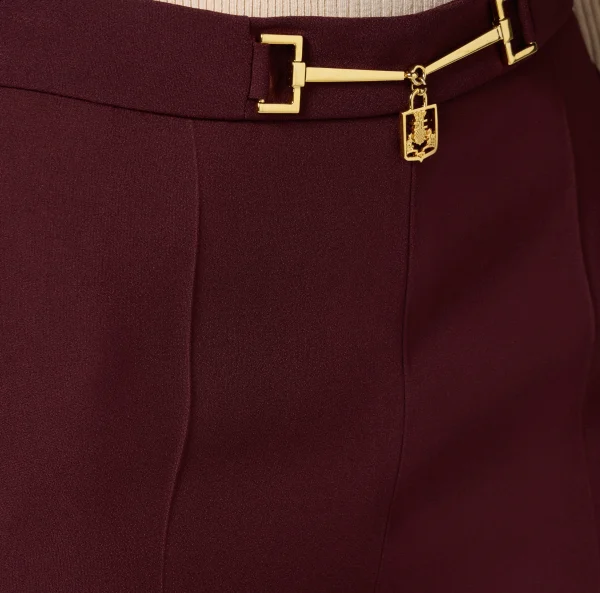 Elisabetta Franchi Pantaloni E Shorts^Pantalone palazzo in satin con morsetto RougeNoir/Burro