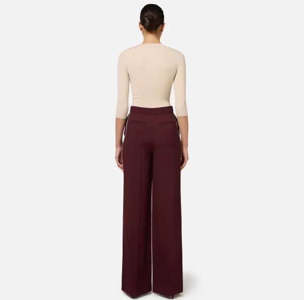 Elisabetta Franchi Pantaloni E Shorts^Pantalone palazzo in satin con morsetto RougeNoir/Burro