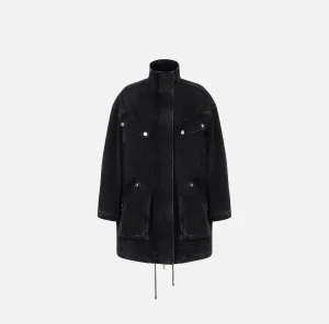 Elisabetta Franchi Giacche & Trench^Parka over in denim con ecomontone Nero