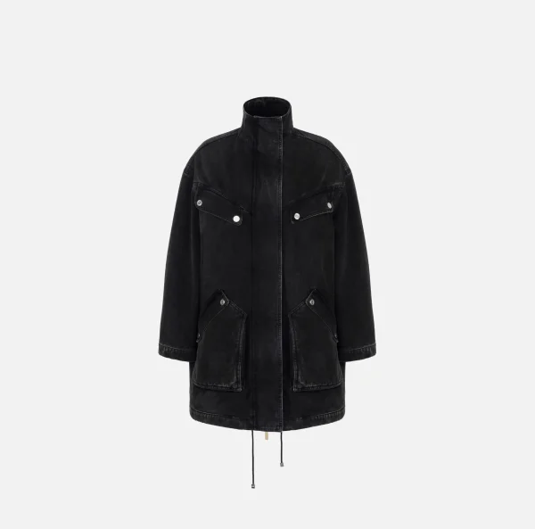 Elisabetta Franchi Giacche & Trench^Parka over in denim con ecomontone Nero