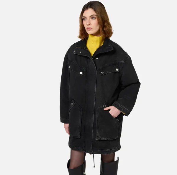 Elisabetta Franchi Giacche & Trench^Parka over in denim con ecomontone Nero