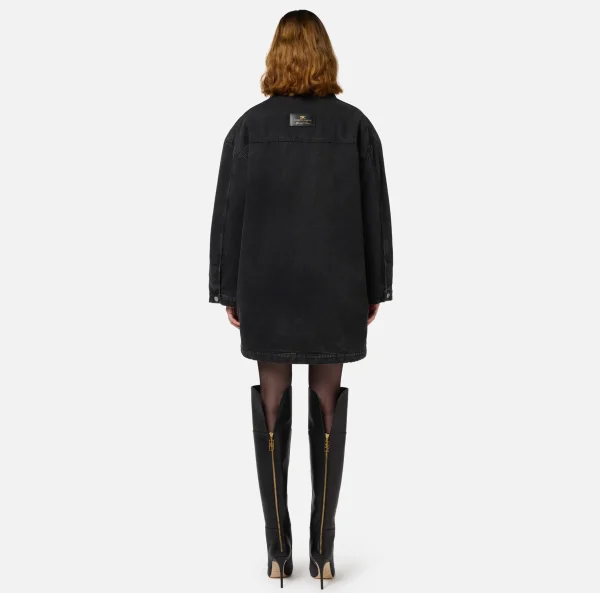 Elisabetta Franchi Giacche & Trench^Parka over in denim con ecomontone Nero