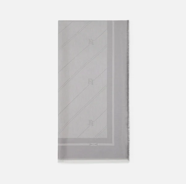 Elisabetta Franchi Sciarpe^Pashmina in jacquard lurex con pattern righe diagonali e logo Steel