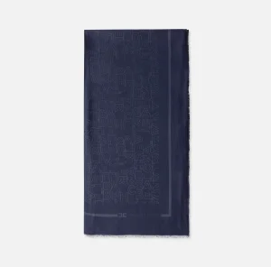 Elisabetta Franchi Sciarpe^Pashmina quadrata in viscosa jacquard con lettering logo Navy