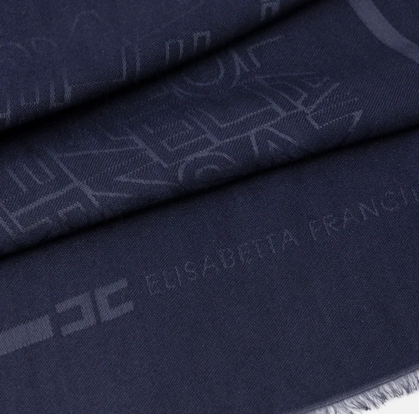 Elisabetta Franchi Sciarpe^Pashmina quadrata in viscosa jacquard con lettering logo Navy