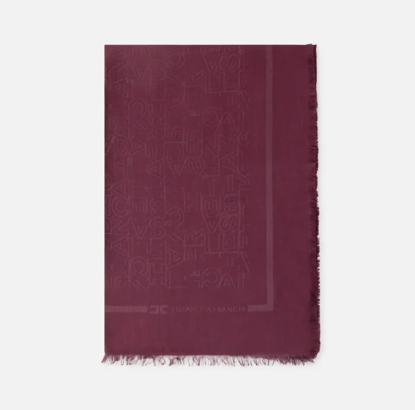 Elisabetta Franchi Sciarpe^Pashmina rettangolare in viscosa jacquard con lettering logo RougeNoir