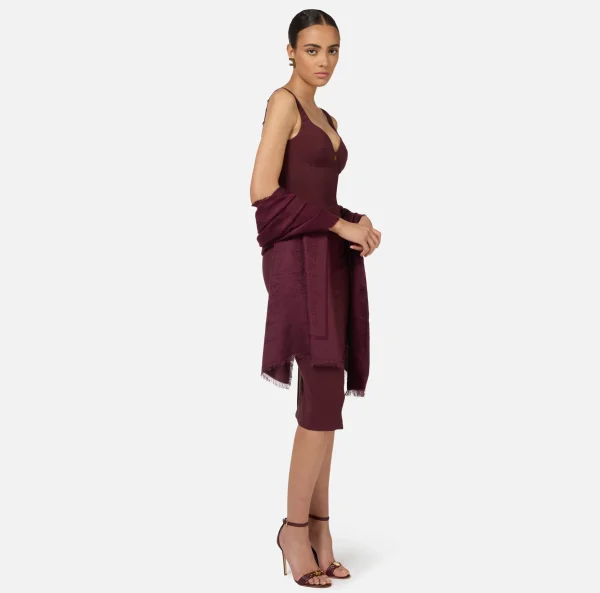 Elisabetta Franchi Sciarpe^Pashmina rettangolare in viscosa jacquard con lettering logo RougeNoir