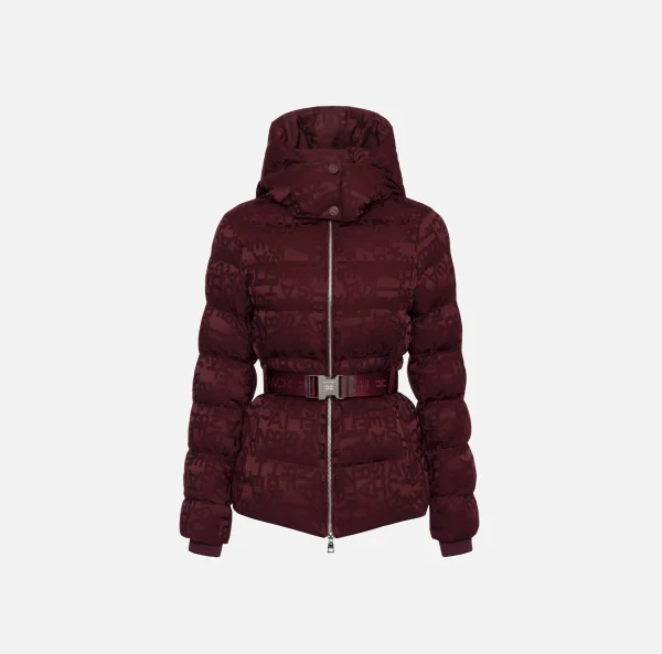 Elisabetta Franchi Capispalla^Piumino corto in nylon jacquard lettering RougeNoir