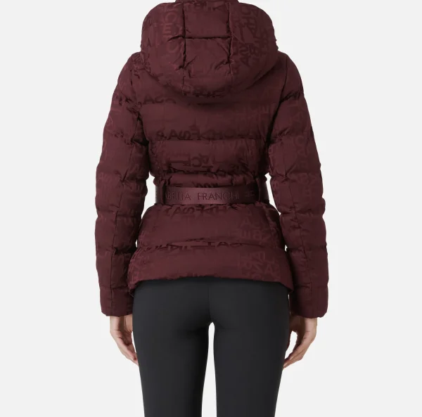 Elisabetta Franchi Capispalla^Piumino corto in nylon jacquard lettering RougeNoir