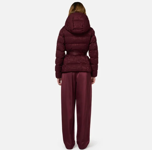 Elisabetta Franchi Capispalla^Piumino corto in nylon jacquard lettering RougeNoir