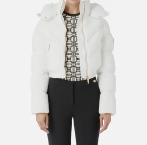 Elisabetta Franchi Capispalla^Piumino cropped in nylon lucido Avorio