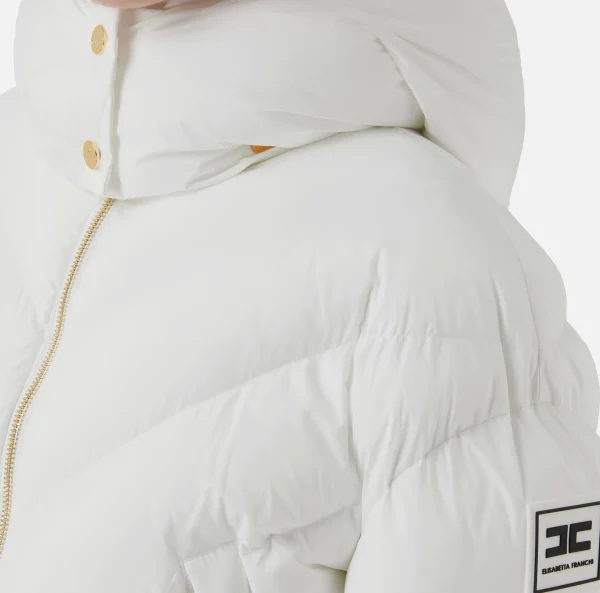 Elisabetta Franchi Capispalla^Piumino cropped in nylon lucido Avorio